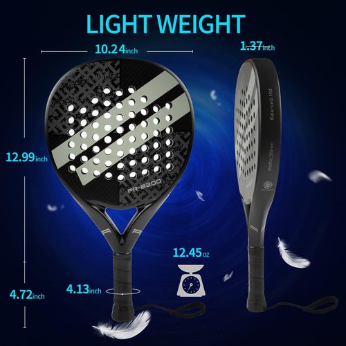 Padel Racket Set of 2 Carbon Fiber Surface with EVA Memory Flex Foam Core Padel Tennis Racquets Lightweight