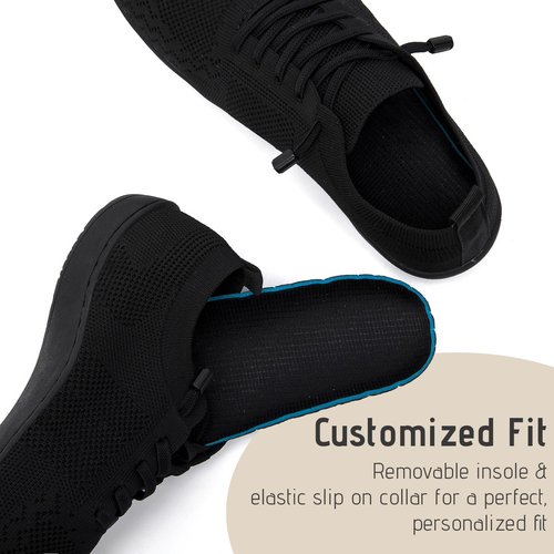 VXGGVX Barefoot Shoes Women Wide Slip-On Barefoot Running Tennis Walking Sneakers Minimalist Breathable Shoes Zero Drop Sole for Workout Gym Travel Black 8.5