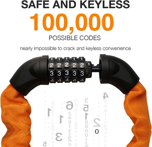 Heavy Duty Bike Lock Chain by [Brand Name] - 5 Digit Combination Anti-Theft Security | 3.2 Feet Long, Orange