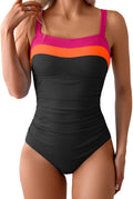 Aidonger Womens Ribbed One Piece Swimsuits Tummy Control Bathing Suit Slimming Color Block 1 Piece Swimwear