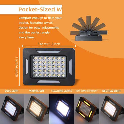 Yokiman Solar Portable Camping Lights with Strong Magnets, dimmable, Solar Rechargable Camping Lantern, IP67 Waterproof, 5 Light Modes Portable Flood Light, Work Lights for Indoor Outdoor