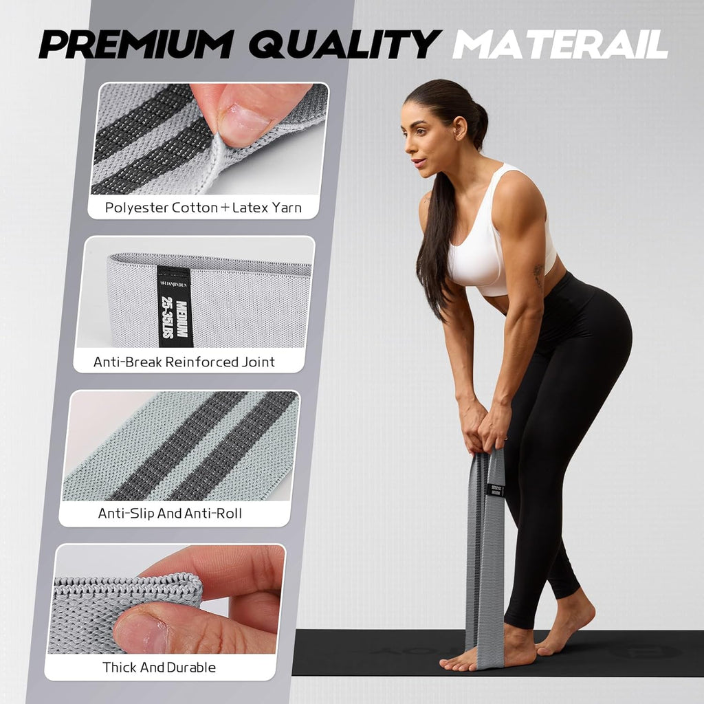 Resistance Bands for Working Out with Guide, 4 Workout Bands for Women & Men, Fabric Exercise Bands for Legs, Hip, Glute, Butt, Booty Bands Set for Yoga, Pilates, Strength