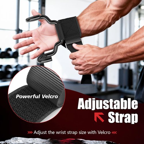 YEYINGZHUO Weight Lifting Hooks(Pair), Wrist Straps for Weightlifting, Adjustable Strap Hand Grips with Thick Wrist Padding, Weightlifting Hooks for Pull-Ups, Deadlifts, Strength Training&Gym Workout, Men and Women