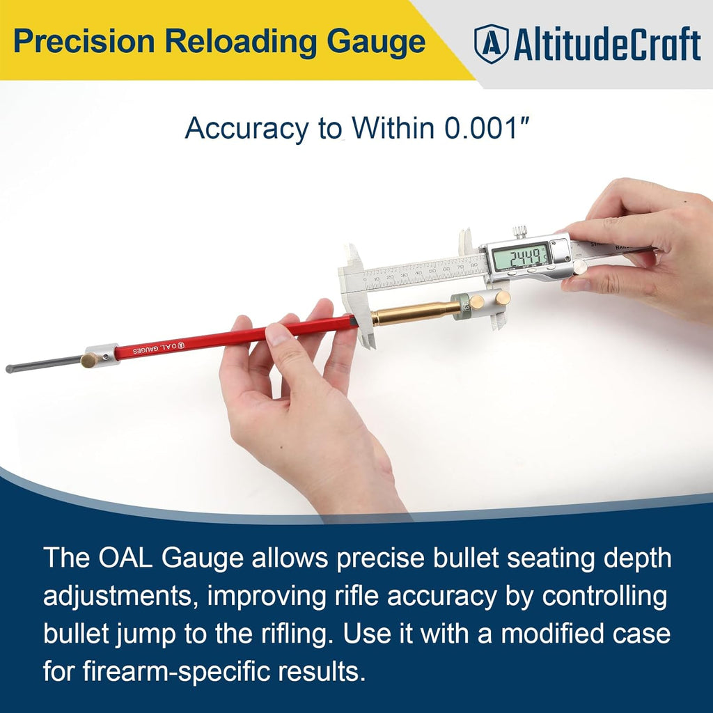 Overall Length Gauge - Precision OAL Gauge for Reloading | Compatible with Bolt-Action & Single-Shot Firearms, Aluminum Replacement for C1000