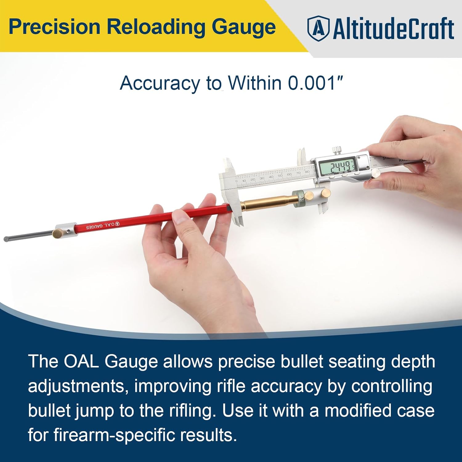 Overall Length Gauge - Precision OAL Gauge for Reloading | Compatible with Bolt-Action & Single-Shot Firearms, Aluminum Replacement for C1000