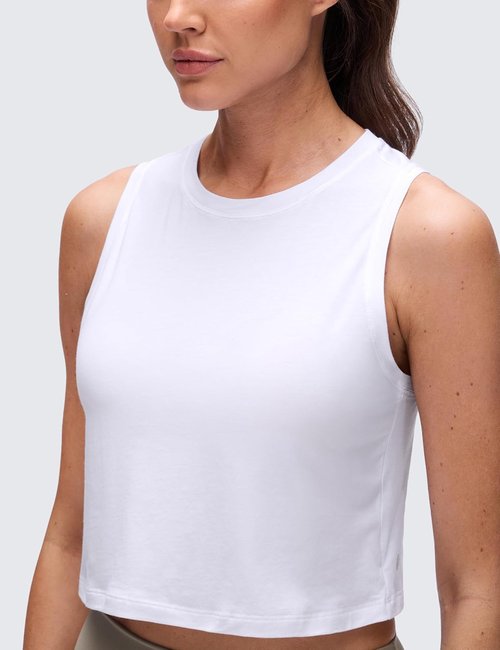 CRZ YOGA Pima Cotton Crop Tank Top for Women - Soft Comfort Sleeveless Workout Shirt