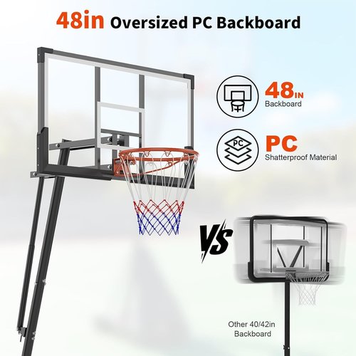 **Skiennix Portable Basketball Hoop - 48 Inch Shatterproof Backboard - Height Adjustable 4.9-10FT with Wheels**