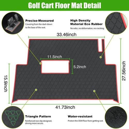 Club Car Precedent Golf Cart Full Coverage Floor Liner Mat, fits Club Car Precedent (2004-2023), Onward & Tempo (2017-2023), Villager & V4L (2019-2023), Durable Anti-Slip Rubber, Black with Red Trim
