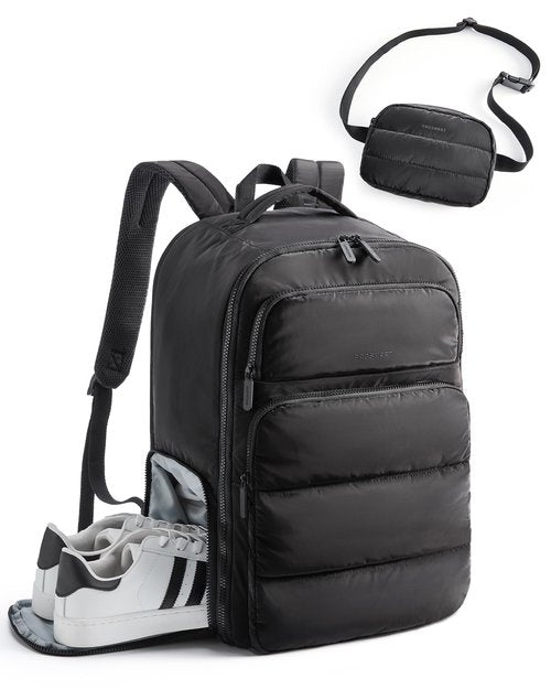 BAGSMART 35L Travel Backpack Women, 17.3 Inch Carry On Backpack Flight Approved, Personal Item Backpack Travel Bag, Water Resistant Casual Daypack, Black