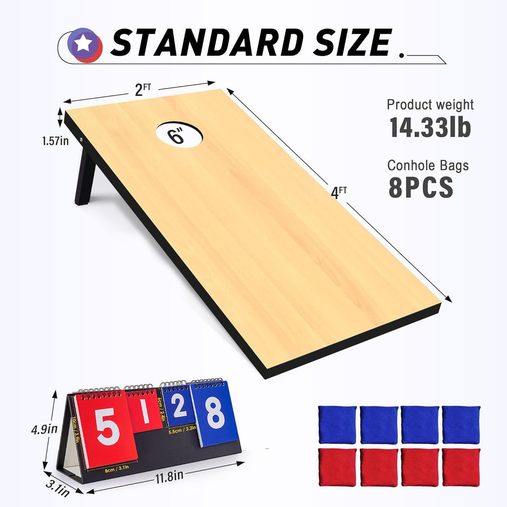 Skiennix Premium Cornhole Boards Set - Regulation 4x2 Ft with 8 All-Weather Bean Bags & Carrying Case