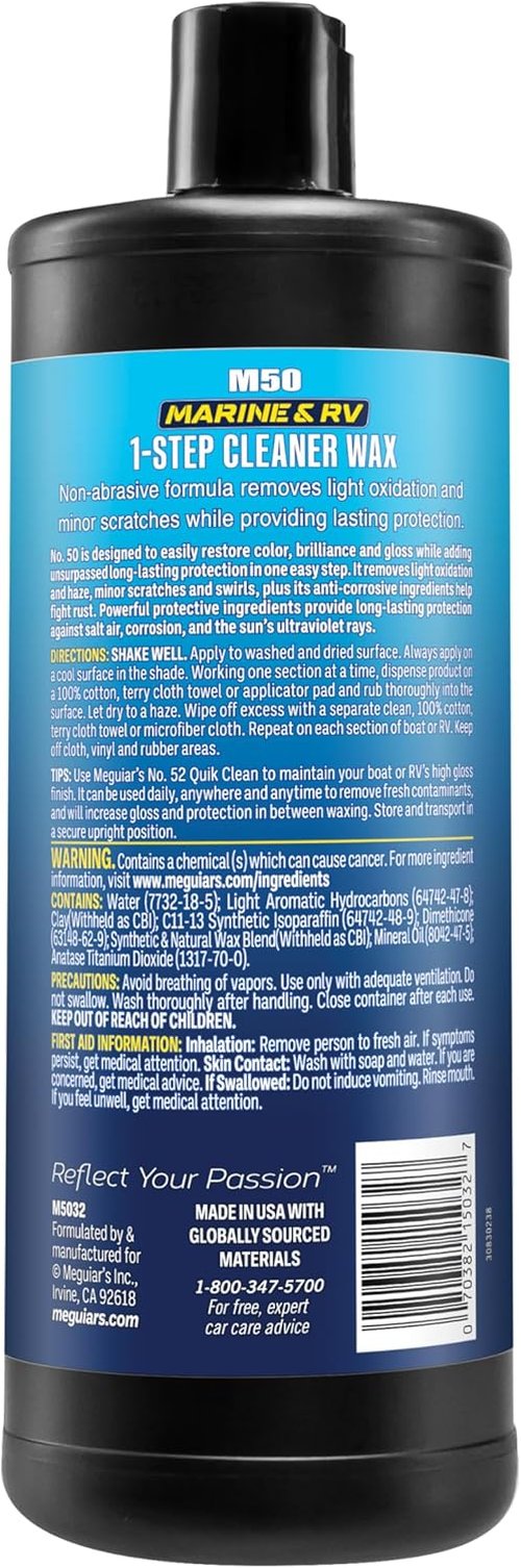 Meguiar's M5032 Marine/RV Cleaner Wax - One Step Formula for Shine & Protection | 32 Oz