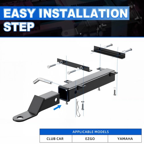 Deluxe Golf Cart Trailer Hitch Kit, Fit for Footrest Backseat with 2 in Receiver High-Strength Universal Fit, Seamless Compatible Club Car, EZGO, Yamaha, Ideal for Golf Cart Trailers