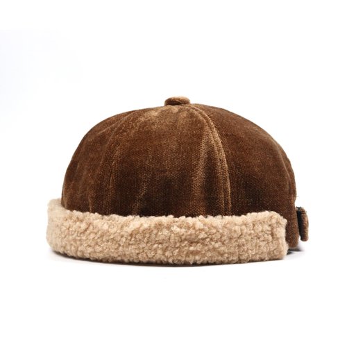 Mens Brimless Hat Winter Flannel Warm Rolled Cuff Docker Cap Fleece Harbour Beanie Hats Plush Landlord Hat Q2066 Coffee