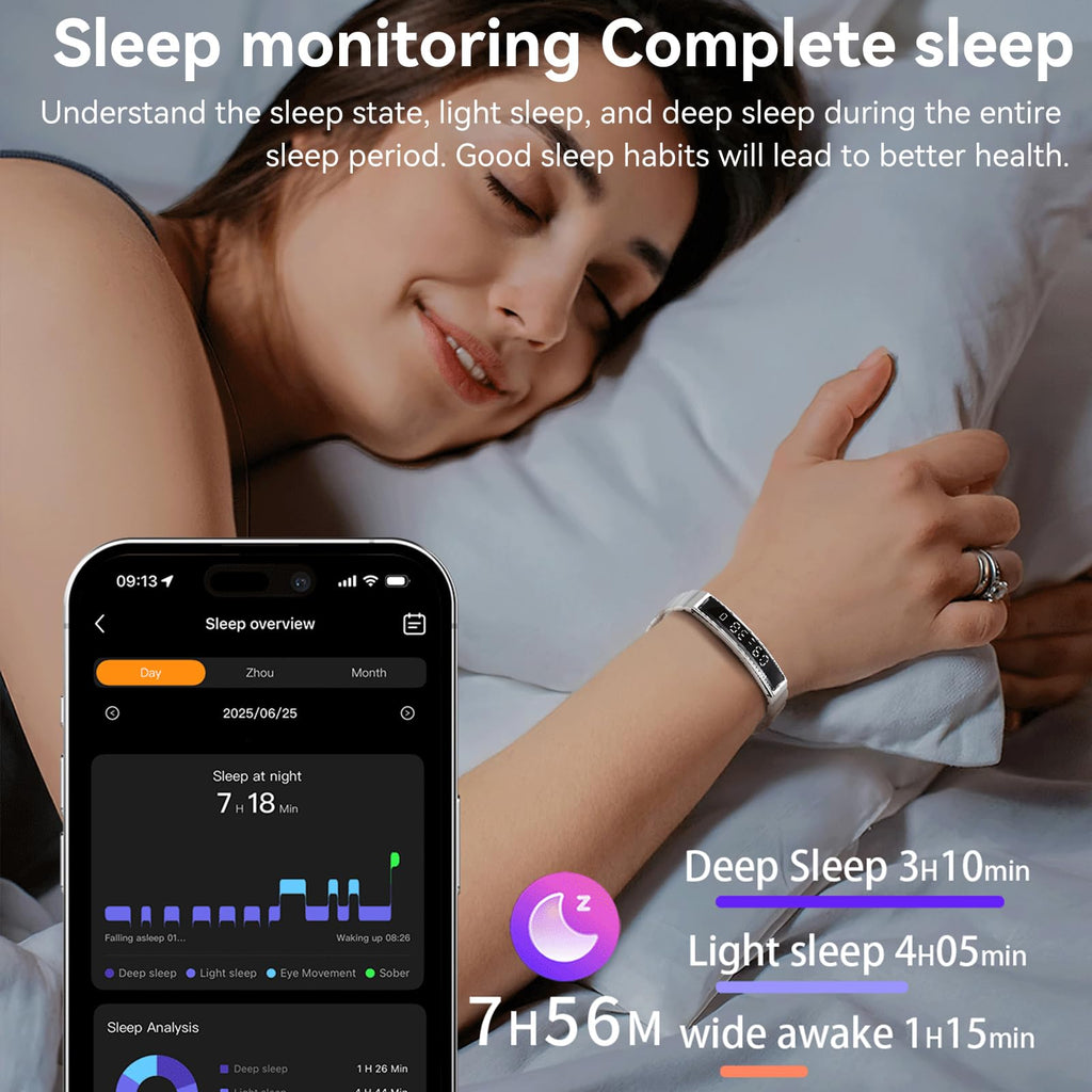 ZBNMY Health Smart Bracelet,Fitness Tracker with Heart Rate, Sleep Monitoring, Blood Oxygen, Step Counting for iOS and Android, No Subscription Fee, Waterproof(Black)