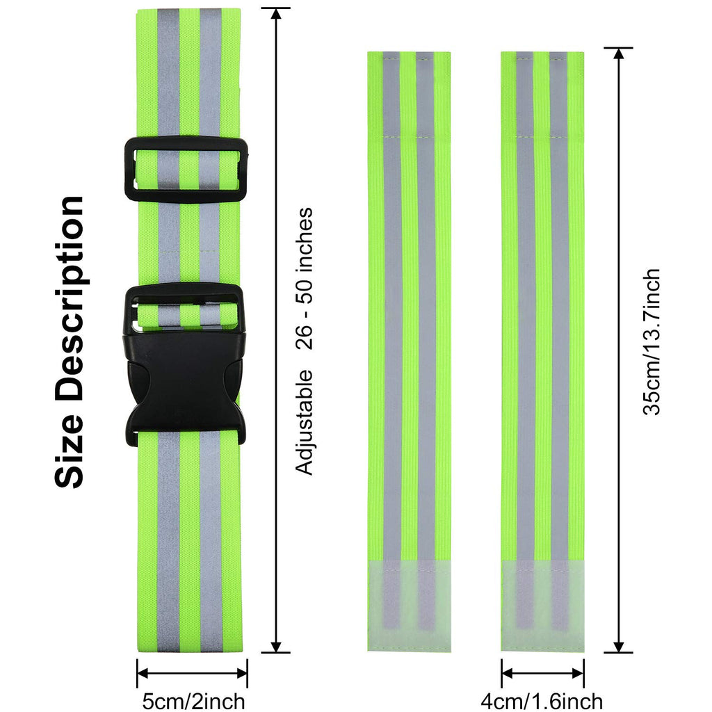 Hotop 6 Pieces Reflective Band Strap Safety Reflective Glow PT Belt High Visibility Waist Belt for Arm, Wrist, Ankle, Leg Running Cycling Walking Marathon(Green)