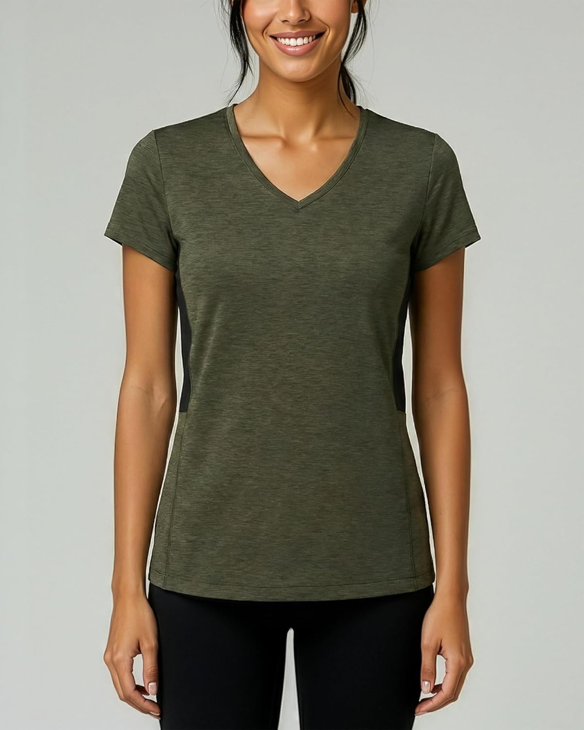 Real Essentials Women's Dry-Fit V-Neck Workout Tee - 5 Pack Yoga Tops (Plus Size Available)