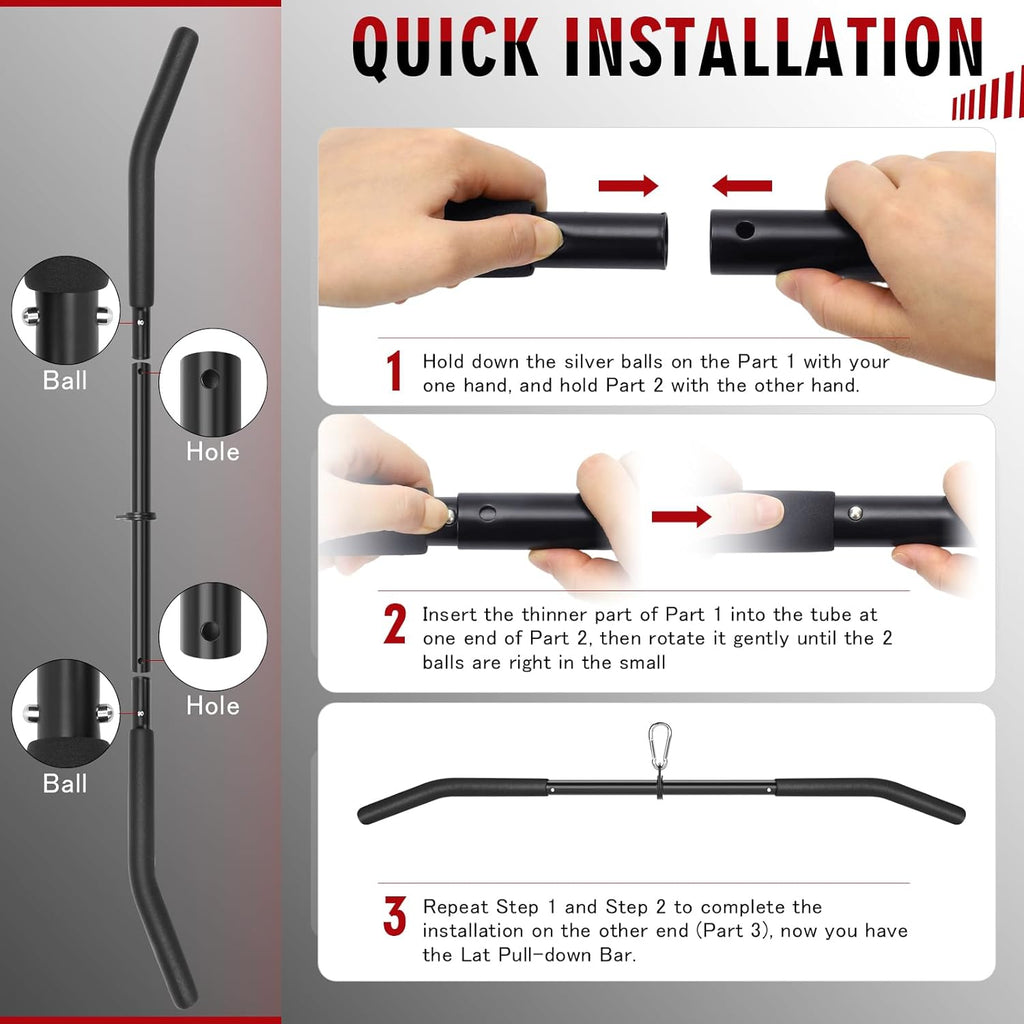Skiennix 39.7'' LAT Pulldown Bar - Full Rotation Pulley Attachment for Strength Training | Rubber Grip