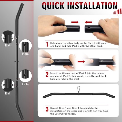 39.7'' LAT Pulldown Bar with Full Rotation, Lat Pulldown Attachments for Pulley Cable Machine,Curl Tricep Press Down Bar with Rubber Handle for Gym,Strength Workout