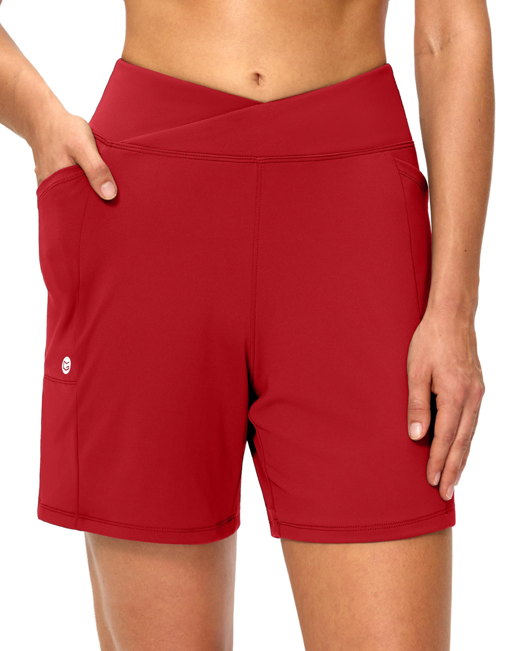 Women's Athletic Shorts 6" High Waisted Stretchy Bermuda Shorts for Women Quick Dry Summer Casual Shorts(Red,L)