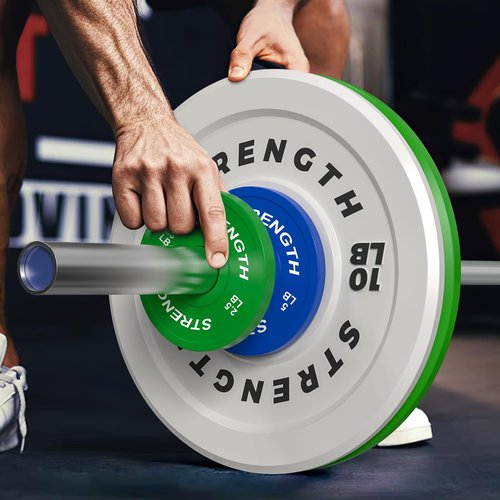 Rendpas 2-Inch Olympic Bumper Plates, 100% Virgin Rubber Low Bounce Barbell Weight Plates for Home Gym Strength Training, 10lb-45lb Black with Color-Coded