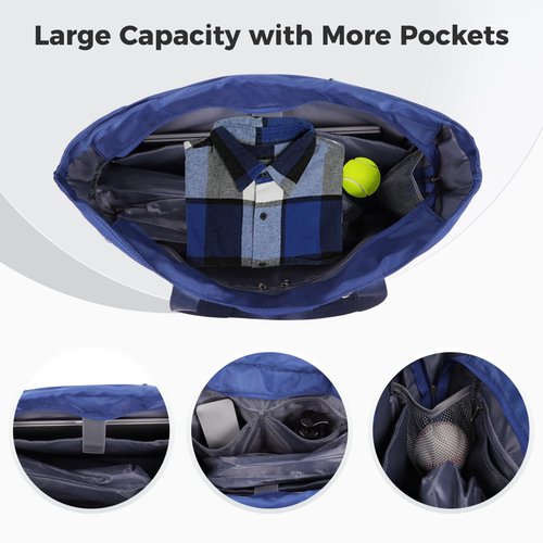 DORMIYA Tennis Tote Bag with Shoe Compartment, Quilted Sport Bag, Navy Blue Gym Bag with Waterproof Pocket & Bottle Holder for Women Men