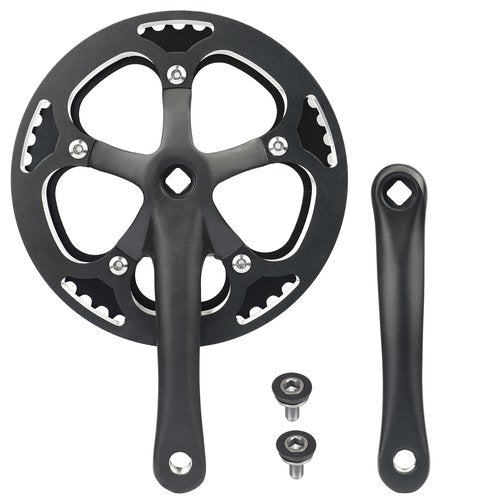 WEEROCK E-Bike/Bicycle Crankset 1 PSC 48T Steel Charing, Alumininum Alloy Single Cover and 170mm Arm Crank Set, Compatible with Single Speed Bicycle and 6/7/8/9 Speeds Bicycles, MTB, Road Bike, Black