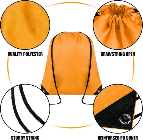 Grneric Drawstring Backpack - 60 Pieces Cinch Sackpack for Gym, Parties & Trips | Orange