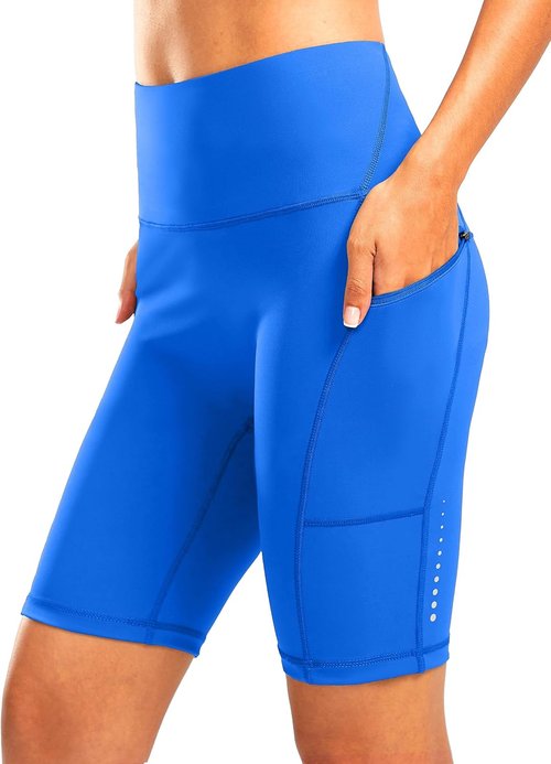 Bikewa Women's High Waisted Biker Shorts - Tummy Control Spandex with Zipper Pockets | 8" Running Workout