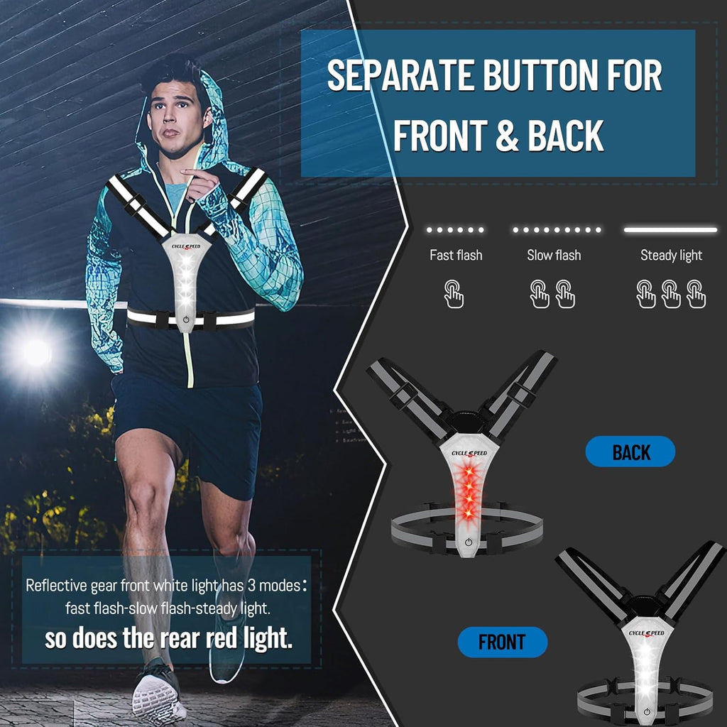 Skiennix LED Reflective Vest - High Visibility Light-Up Running Gear | USB Rechargeable & Adjustable for All Ages