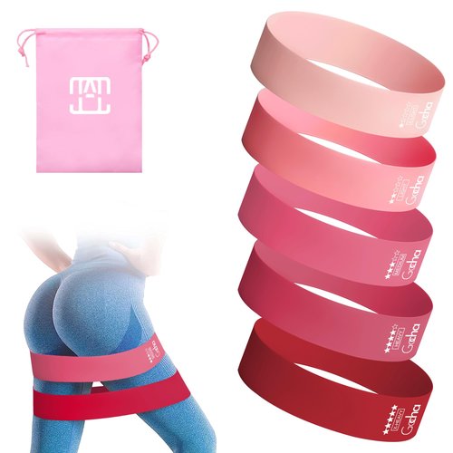GOCHA Resistance Bands Set (5 Pack) - Premium Natural Latex Loop Bands for Strength Training, Home Workouts, Physical Therapy, Yoga - Exercise Bands with Carry Bag (X-Light to X-Heavy) - Pink