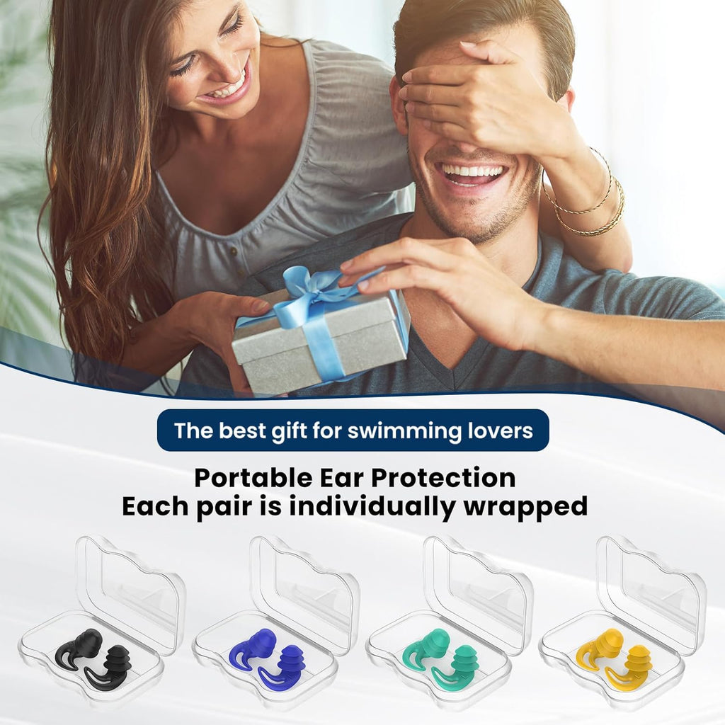 Skiennix Waterproof Ear Plugs - 4 Pairs Reusable Silicone for Swimming, Showering & Water Sports