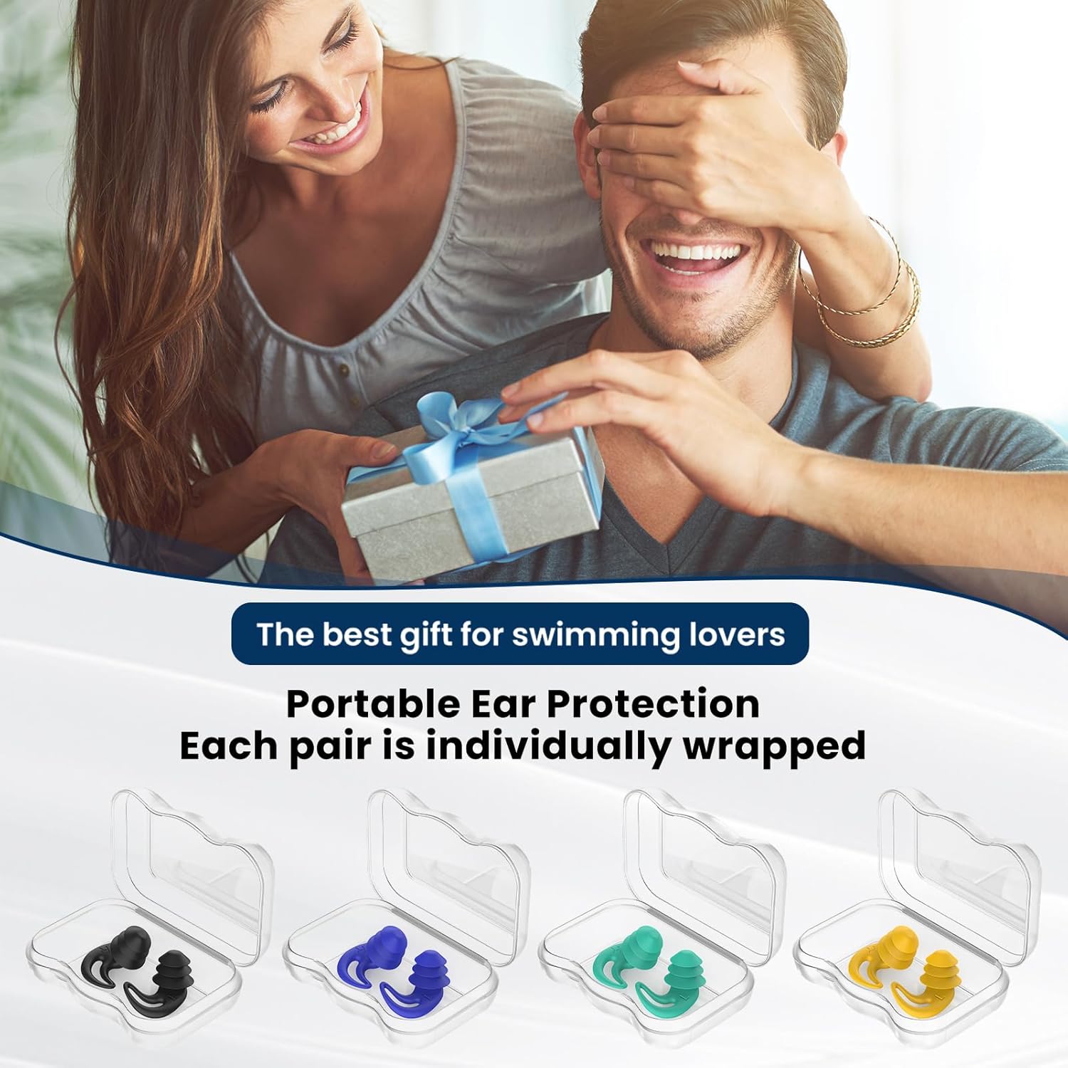 Skiennix Waterproof Ear Plugs - 4 Pairs Reusable Silicone for Swimming, Showering & Water Sports