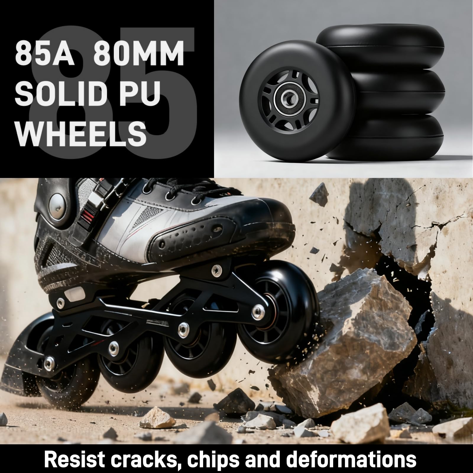 VORTRACK 8-Pack Inline Skate Wheels 85A with ABEC-9 Bearings, 64mm 70mm 72mm 76mm 80mm Sizes, Indoor & Outdoor Use for Roller Hockey, Inline Skates, Scooter and Luggage Repair (80mm)