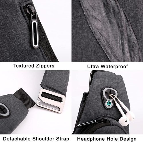 Sling Bag Slim Waterproof Shoulder Backpack For Travel Hiking Anti-Thief Crossbody Chest Daypack Personal Pocket Bag (Black for Left Hand User)