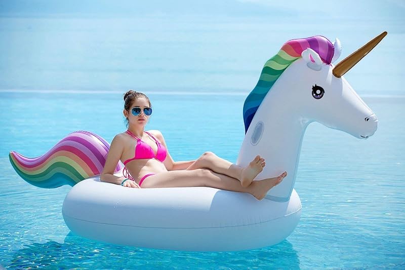 Large Inflatable Unicorn Pool Float with Fast Valves – 114°in x 55°in x 47°in, 2-Person Ride-On