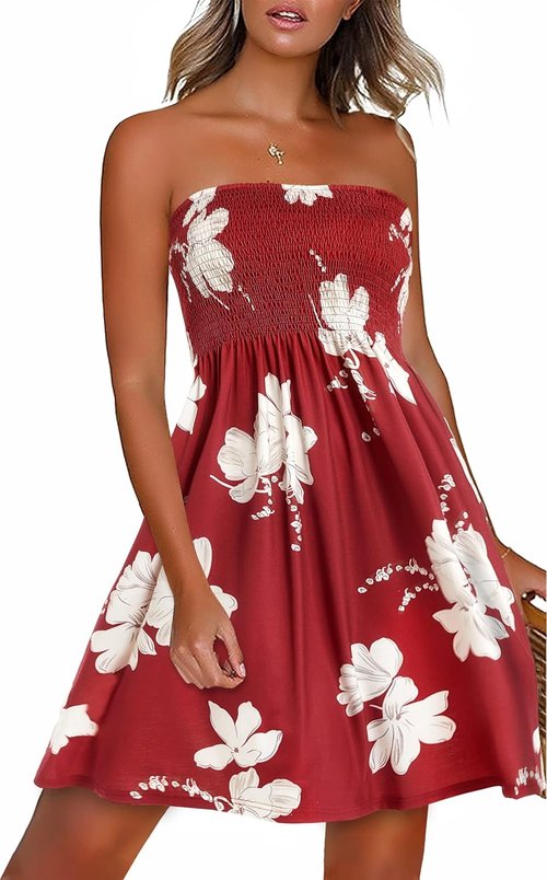 CHICGAL Summer Dresses - Strapless Boho Floral Print Beach Cover-Up | Perfect for Warm Weather
