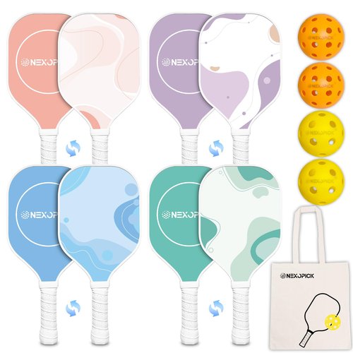 Nexopick Pickleball Paddles Set of 4, Cute Pickle Ball Set, Premium Pickleball Rackets, Pink Pickle Ball Paddles with Cushion Comfort Grip, 4 Indoor & Outdoor Balls & 1 Carry Bag Gifts for Women Men