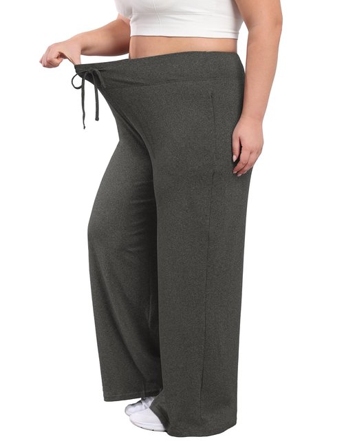 FOREYOND Plus Size Sweatpants for Women Wide Leg Yoga Pants Knit Workout Pants with Drawstring Pull-on Stretch Fabric Dark Grey 3XL