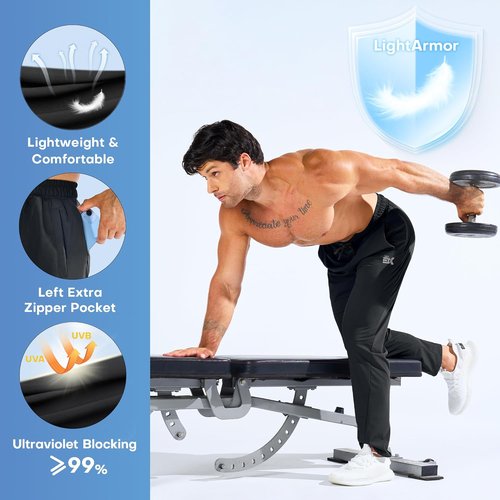 BROKIG Men's LightArmor Workout Sweatpants - UPF 50+ Stretch Joggers with Zip Pocket for Athletes