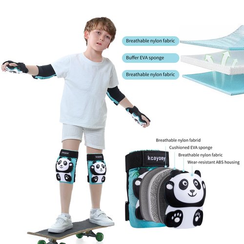 kcayony Kids Knee Elbow Wrist Pads Set for Boys Girls Age 3-15 Years, Protective Gear for Skateboard Bike Roller Skating Scooter Inline Skating Sports (Cyan, M(8-15years Old)(55-88lb))