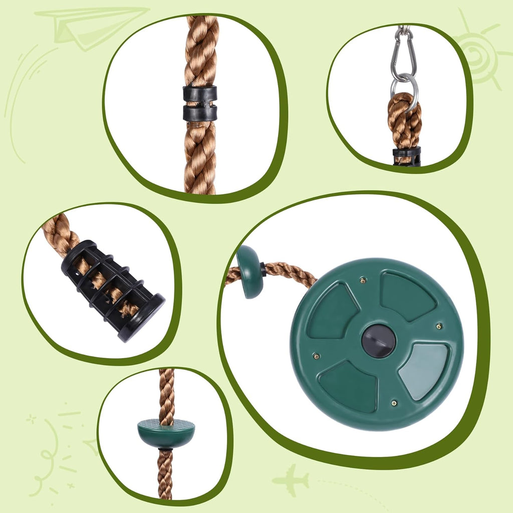 RedSwing Climbing Rope Swing - Heavy Duty Plastic Disc Seat for Kids & Adults | Green Color