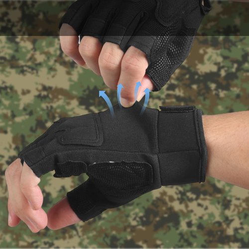 Towintec Fingerless Tactical Gloves, Padded Lightweight Breathable Half Finger Airsoft Glove for Climbing, Cycling, Rock, Paintball, Motorcycle, Tree, Sail, Outdoor Sports(Black,L)