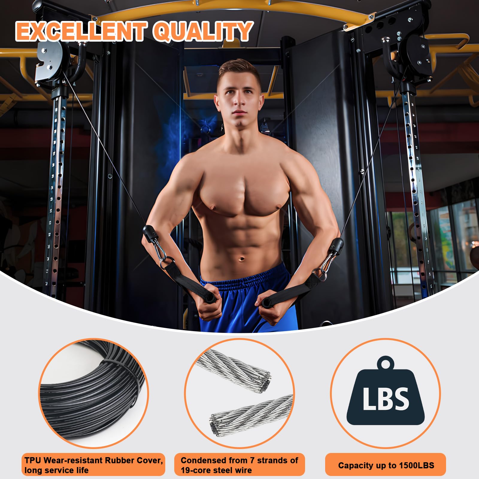 SERTT Replacement Cable for Pulley Cable Machine, Pulley Cable for DIY Home Gym, Wire Rope Length 32.8/65.6/98.4 Ft for Weight Lift Pulley System, Gym Steel Cable, Thick 5mm, TPU Coated