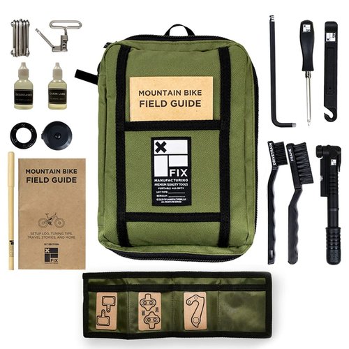 Fix Manufacturing Mountain Bike Repair Kit Portable | Featuring 16 Essential Tools | MTB Chain Breaker, Refillable Lube, Degreaser, Hex, Torx Wrenches, Tape Measure & More