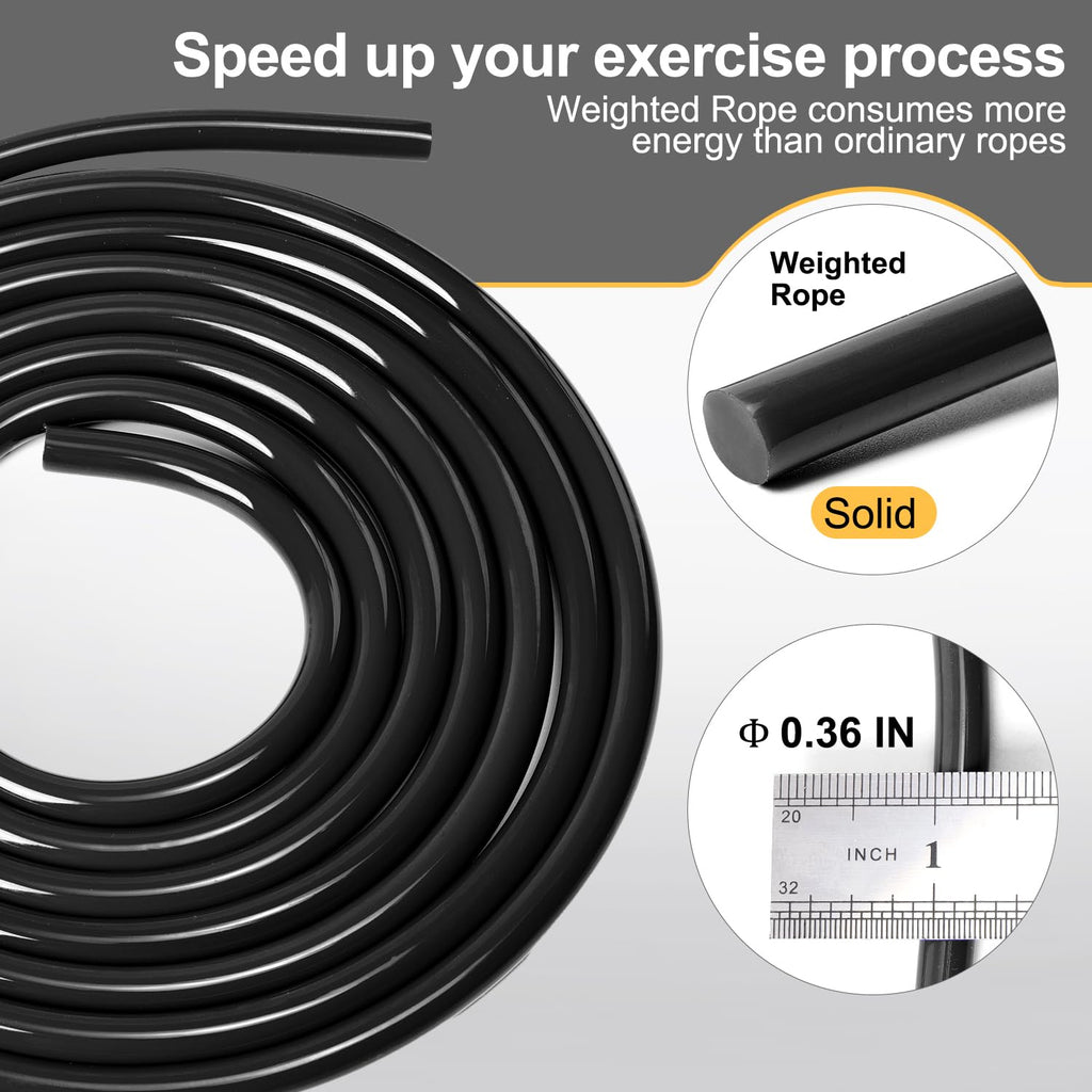 Reedvales 1LB Weighted Jump Ropes for fitness Women Men, Aluminum Handles for MMA, Boxing, CrossFit, Weight-loss Workouts, Tangle-Free Ball Bearing Rapid Speed Skipping Jump Rope with Adjustable 9mm Cotton & PVC Cord, Black