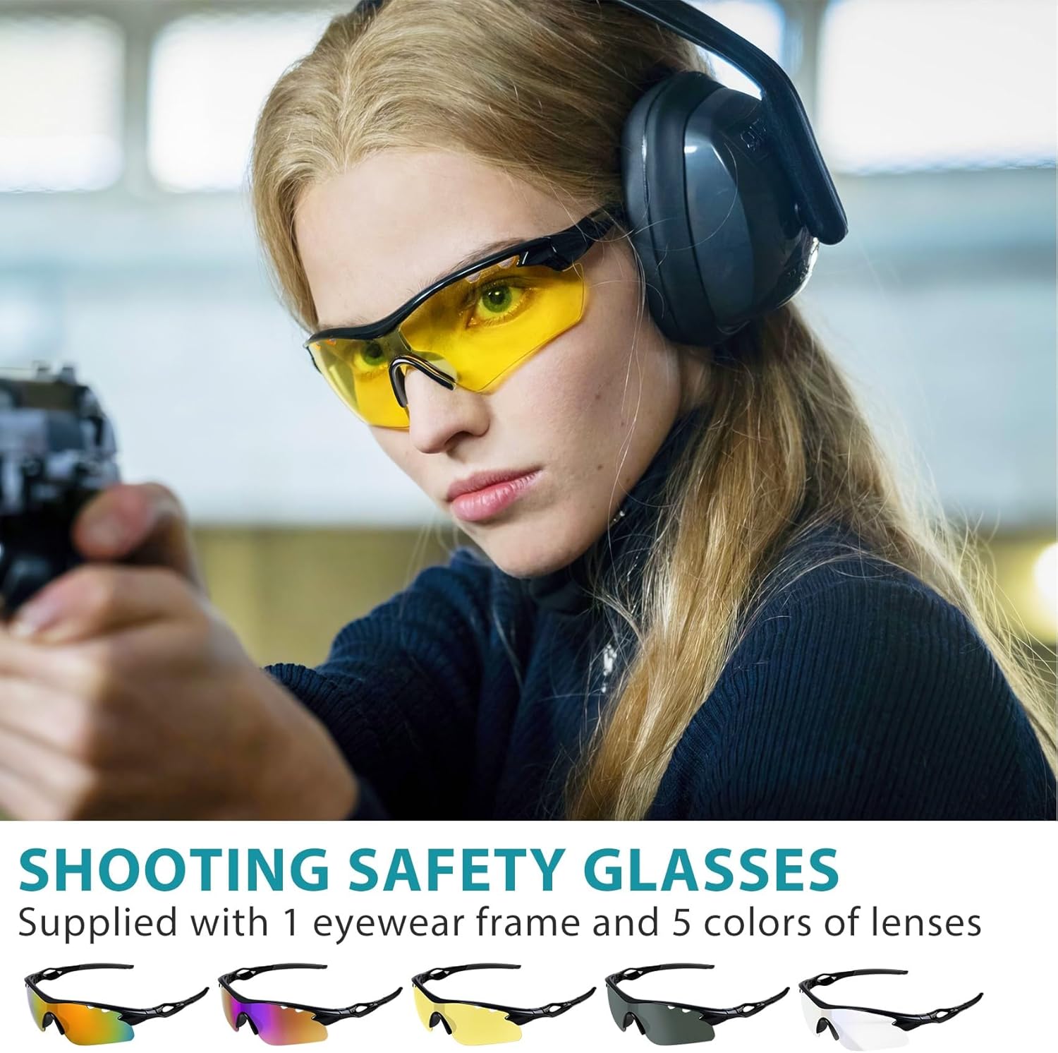 Skiennix Shooting Glasses - Anti-Fog Safety Eyewear with 5 Interchangeable Lenses & Case