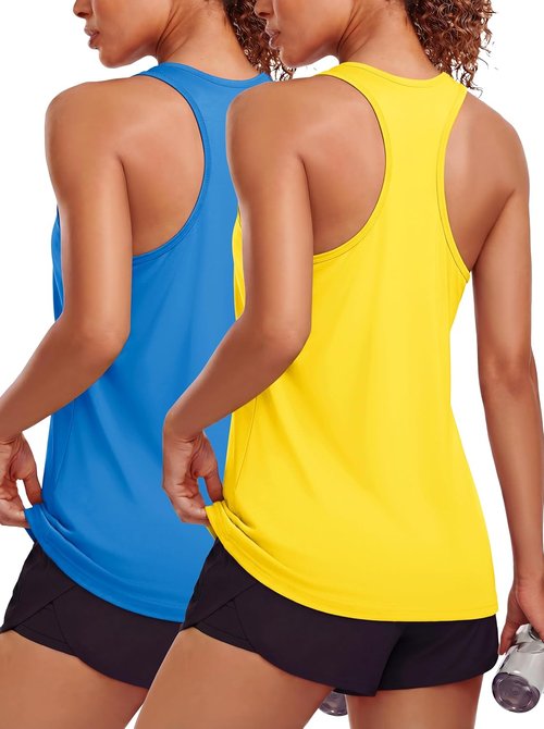 MAGCOMSEN Women's Workout Tank Tops - Quick Dry Racerback Yoga & Running Shirts | SPF 80+, 2 Pack