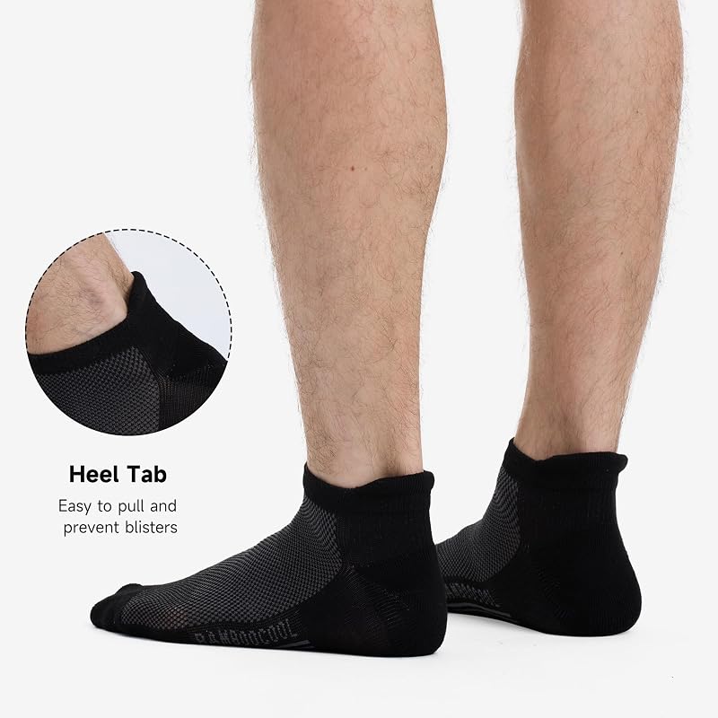 Bamboo Cool Mens Athletic Ankle Socks 8 Pack – Black Large, Moisture-Wicking Cushioned