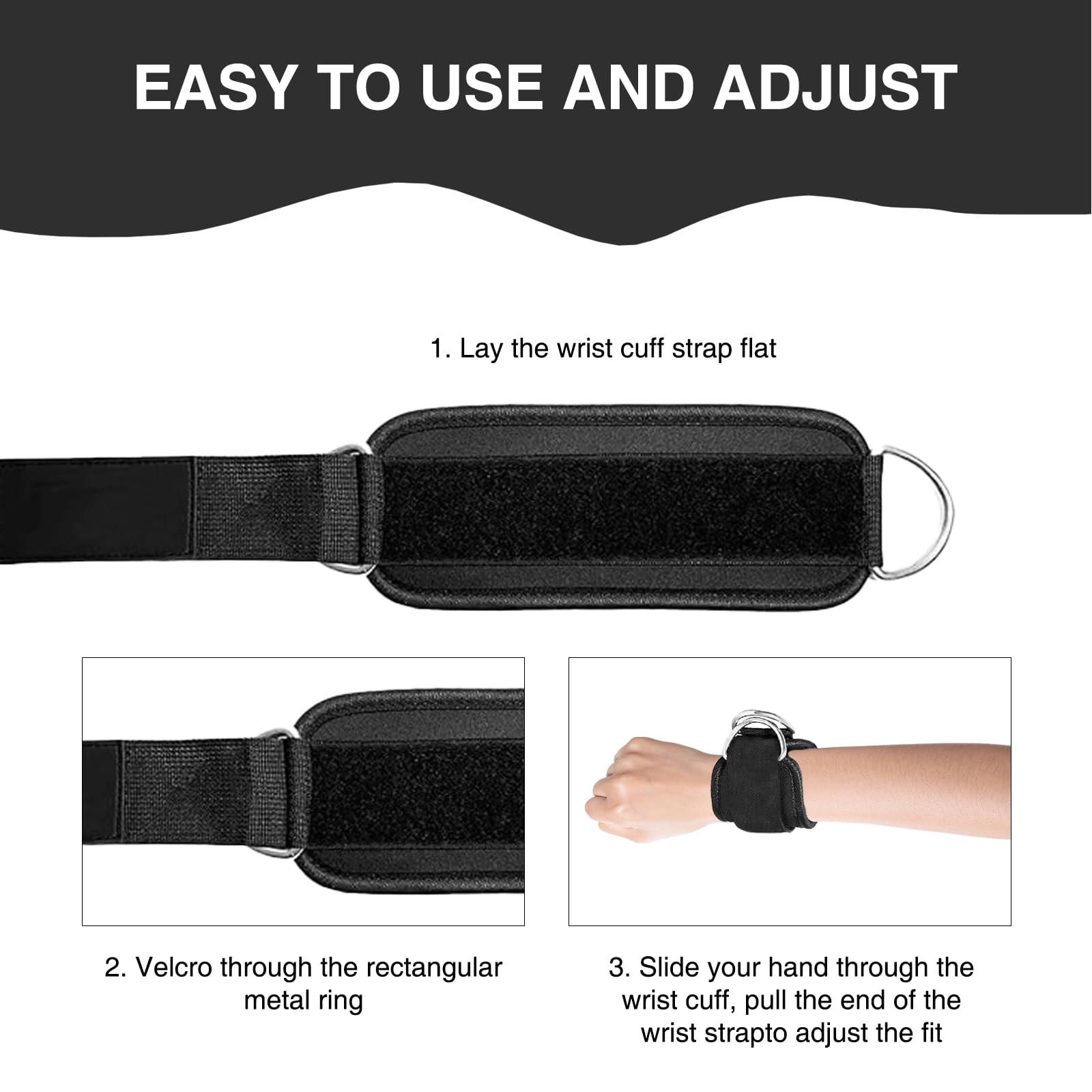 Qiyuda 2 Pcs Wrist Cuffs Lifting Straps with D Rings for Cable Machine, Adjustable Gym Weightlifting Straps
