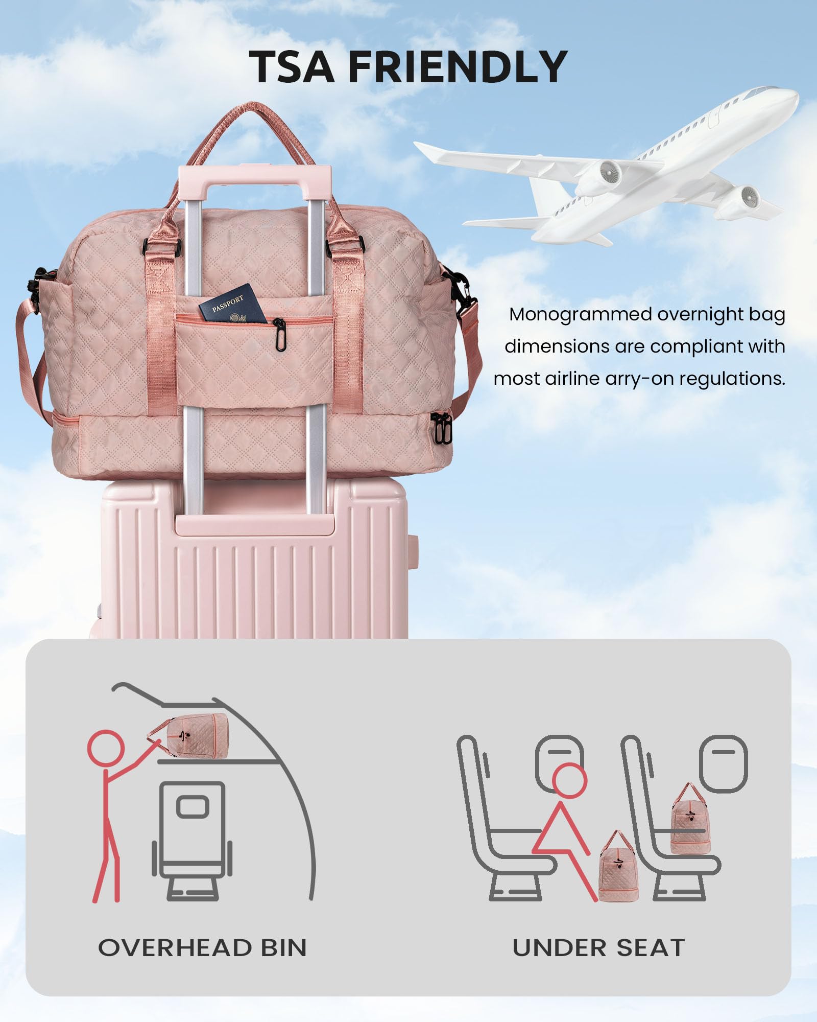 Vogewood Birthday Gifts for 4 5 6 7 8 9 10 11 12 13 14 Year Old Girls-Duffle Bag with Shoe Compartment, Personalized Weekender Bag, Overnight Bag for Women, Travel Bag with Makeup Bag (Letter J)